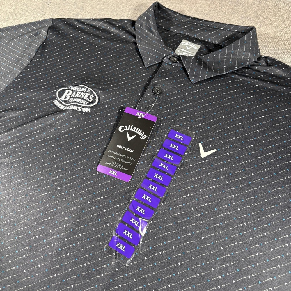 Callaway Golf Polo Mens XXL Black Opti-Dri Geometric Print Short Sleeve NWT